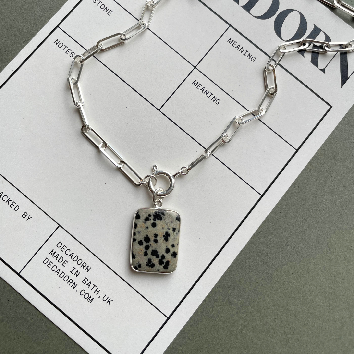 Dalmatian Jasper Large Gem Slice Chunky Chain Necklace | Positivity (Silver)