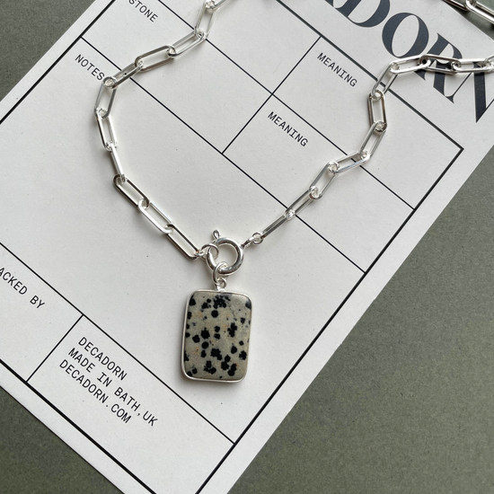 Dalmatian Jasper Large Gem Slice Chunky Chain Necklace | Positivity (Silver)