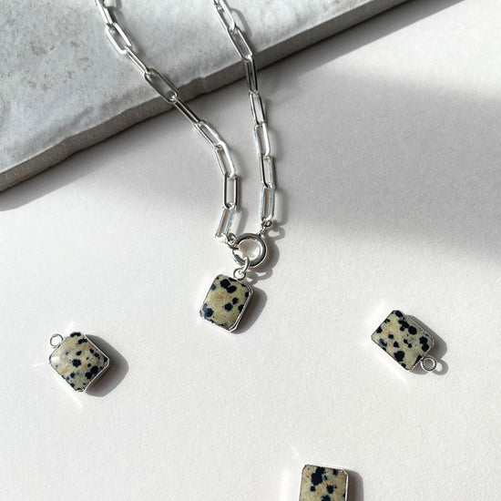 Dalmatian Gem Slice Chunky Chain Necklace | Positivity (Sterling Silver)