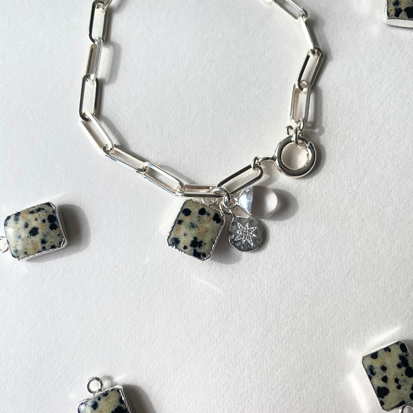Dalmatian Gem Slice Triple Chunky Chain Bracelet | Positivity (Sterling Silver)