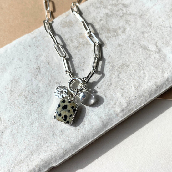 Dalmatian Gem Slice Triple Chunky Chain Necklace | Positivity (Sterling Silver)