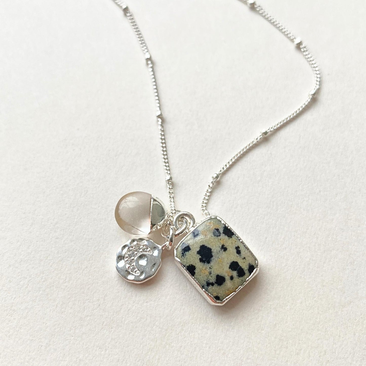 Dalmatian Gem Slice Triple Necklace | Positivity (Silver)