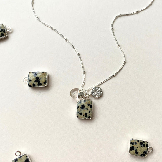Dalmatian Gem Slice Triple Necklace | Positivity (Silver)