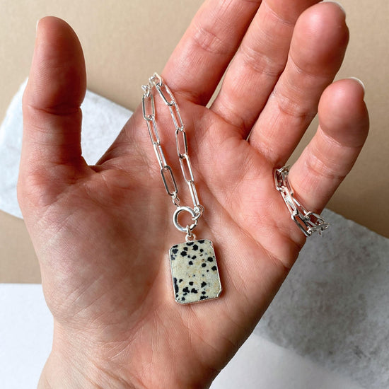 Statement Dalmatian Gem Slice Chunky Chain Necklace | Positivity (Silver)