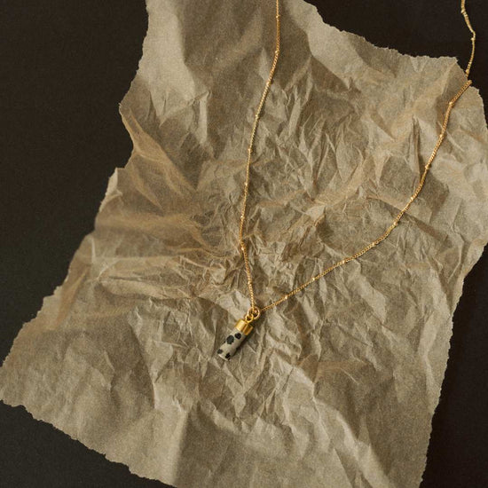 Dalmatian Jasper Wand Pendant Necklace | Positivity (Gold)