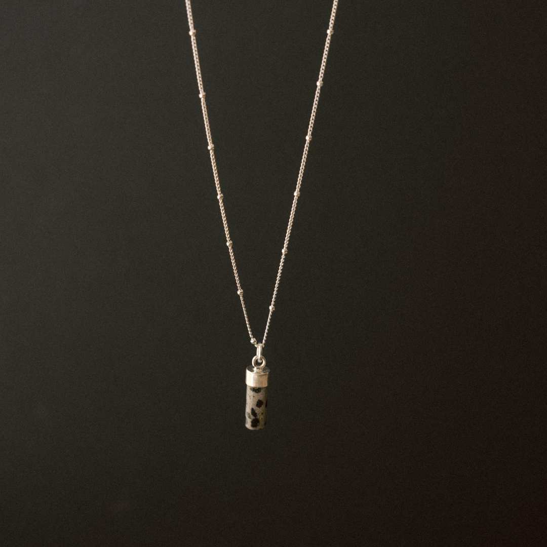 Dalmatian Jasper Wand Pendant Necklace | Positivity (Silver)