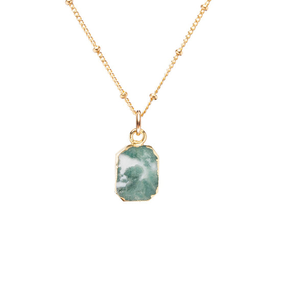Moss Agate Gem Slice Necklace | New Beginnings (Gold Plated)