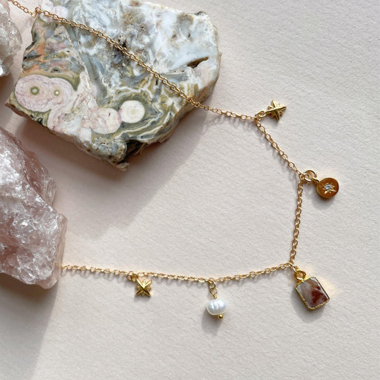 Limited Edition Rhodochrosite Charm Necklace | Compassion (Gold Plated)