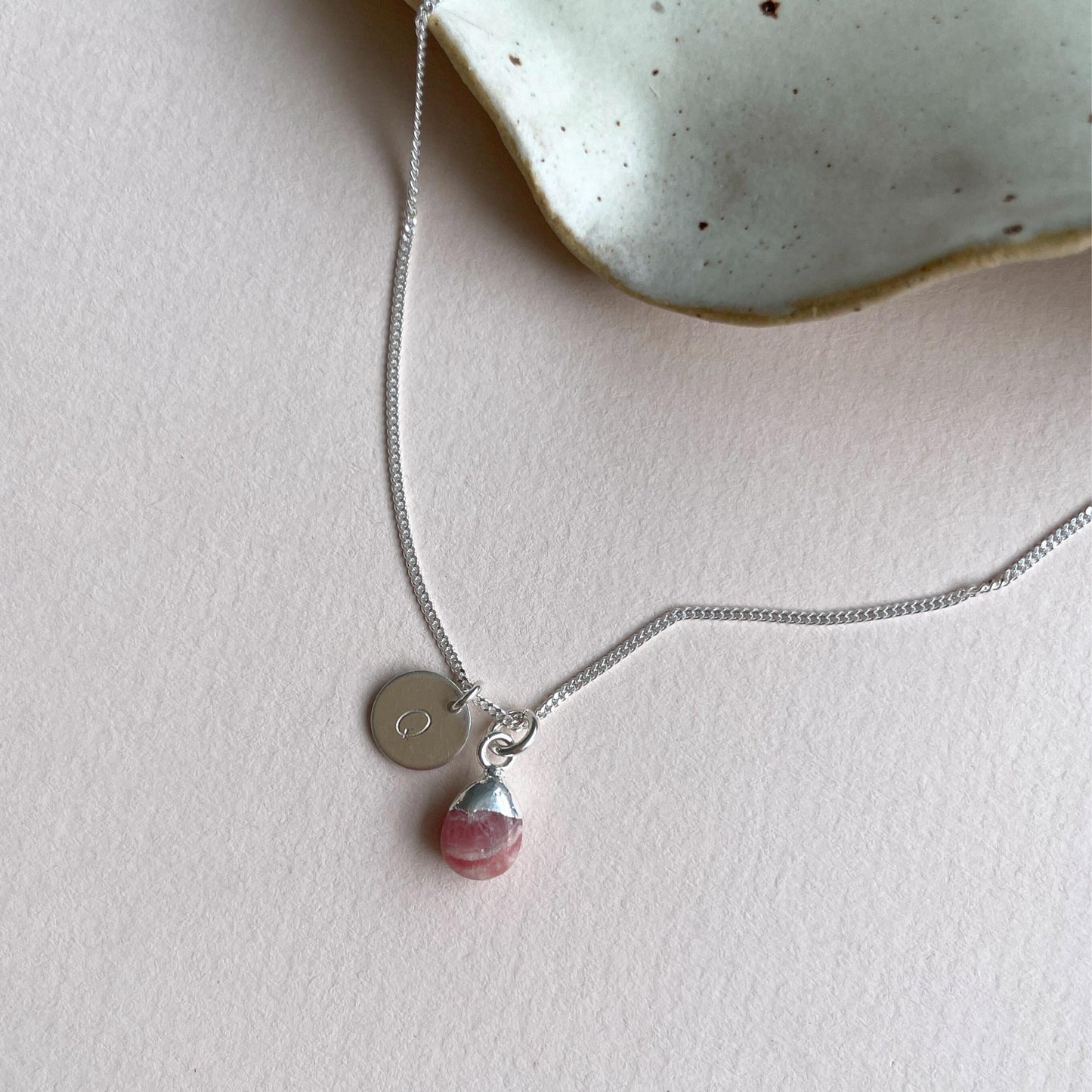 Load image into Gallery viewer, Rhodochrosite Tiny Tumbled Necklace | Compassion (Silver)
