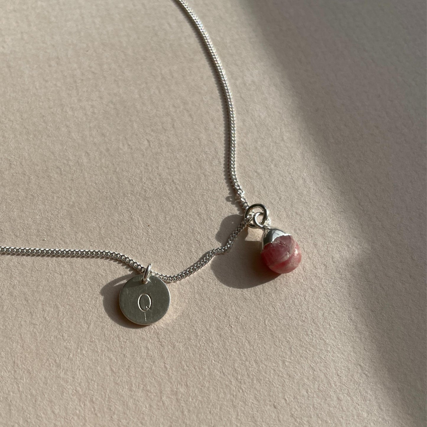 Rhodochrosite Tiny Tumbled Necklace | Compassion (Silver)