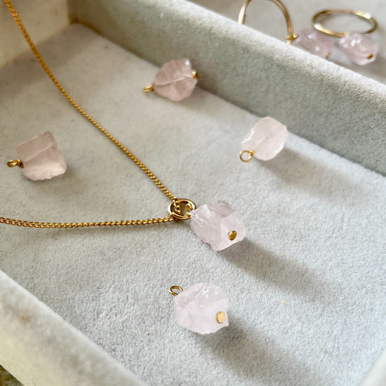 Rose Quartz Threaded Necklace | Love (Gold Plated)