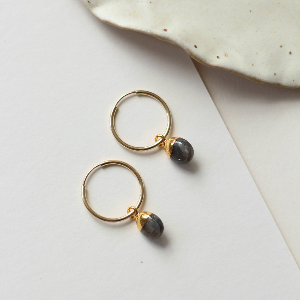 
            
                Load image into Gallery viewer, September Birthstone | Sapphire Tiny Tumbled Hoop Earrings (Gold)
            
        