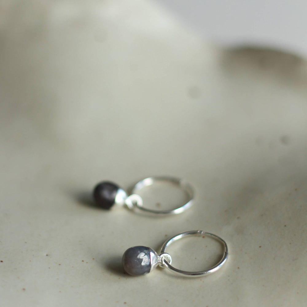 September Birthstone | Sapphire Tiny Tumbled Hoop Earrings (Silver)