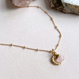 Rose Quartz & Moon Necklace | Love (Gold Plated)