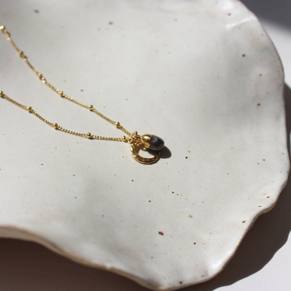 September Birthstone | Sapphire & Moon Necklace (Gold Plated)