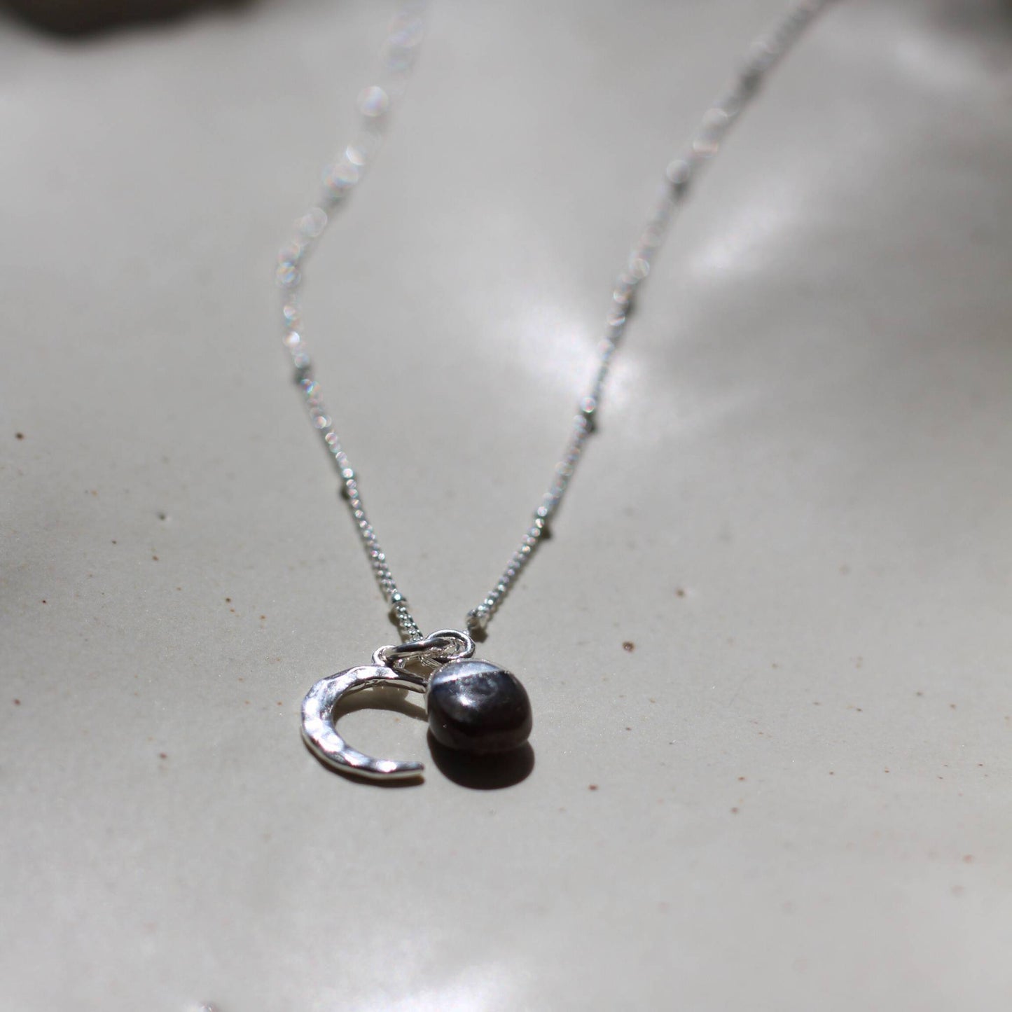 September Birthstone | Sapphire & Moon Necklace (Sterling Silver)