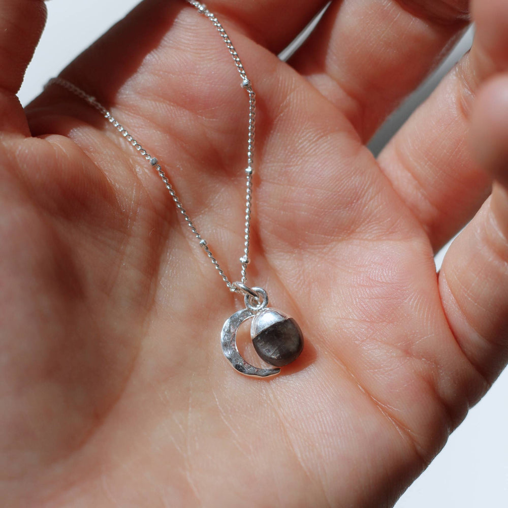 
            
                Load image into Gallery viewer, September Birthstone | Sapphire &amp;amp; Moon Necklace (Silver)
            
        