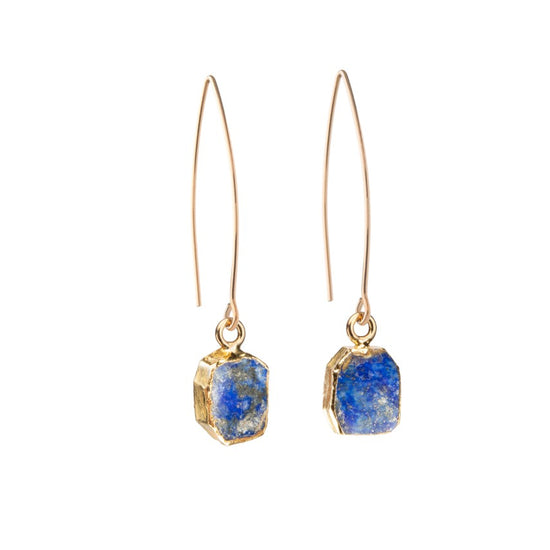 Lapis Lazuli Gem Slice Dropper Earrings | Strength (Gold Fill)