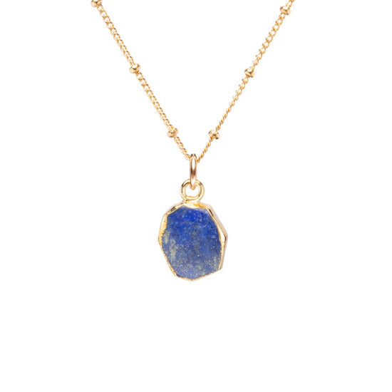 Lapis Lazuli Gem Slice Necklace | Strength (Gold Plated)