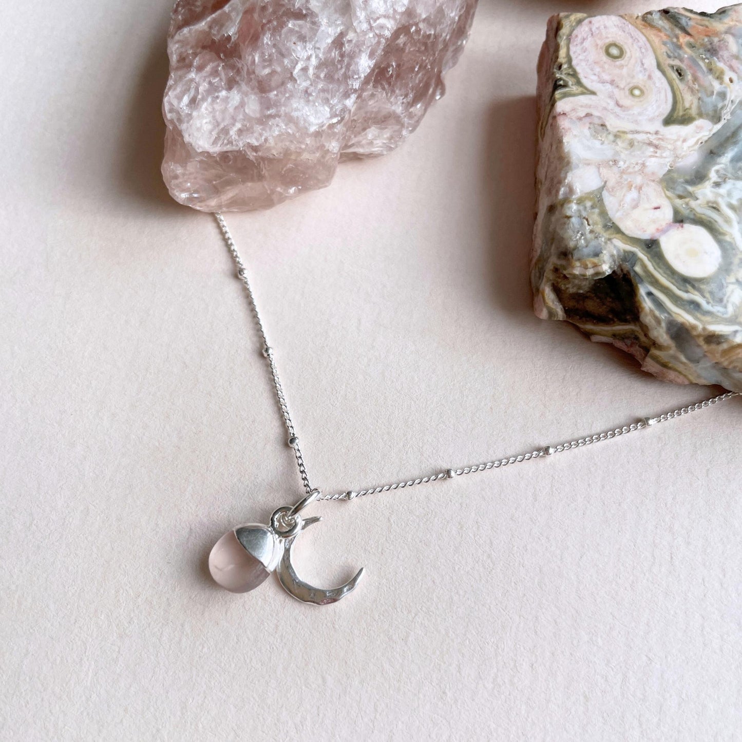 Bridesmaid | Tumbled Gemstone & Moon Necklace (Silver)
