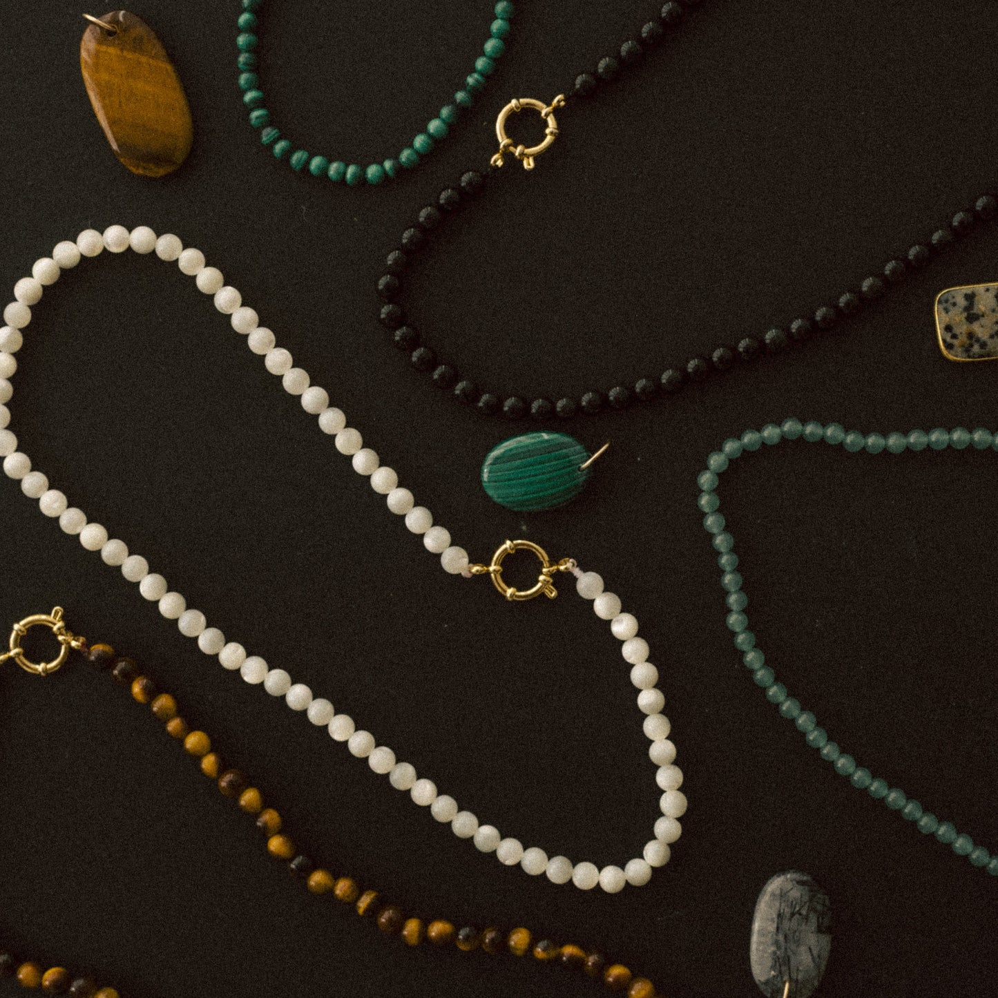 Palm Stones | Tiger Eye, Malachite & Rhutilated Quartz (Gold)