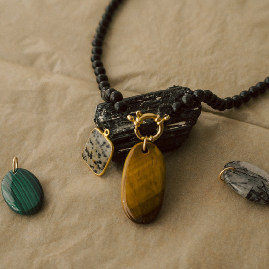 Palm Stones | Tiger Eye, Malachite & Rhutilated Quartz (Gold)
