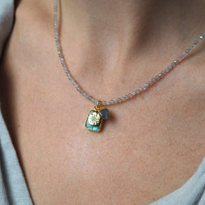 
            
                Load image into Gallery viewer, Labradorite Beaded Gem Slice Charm Necklace | Adventure (Gold Plated)
            
        