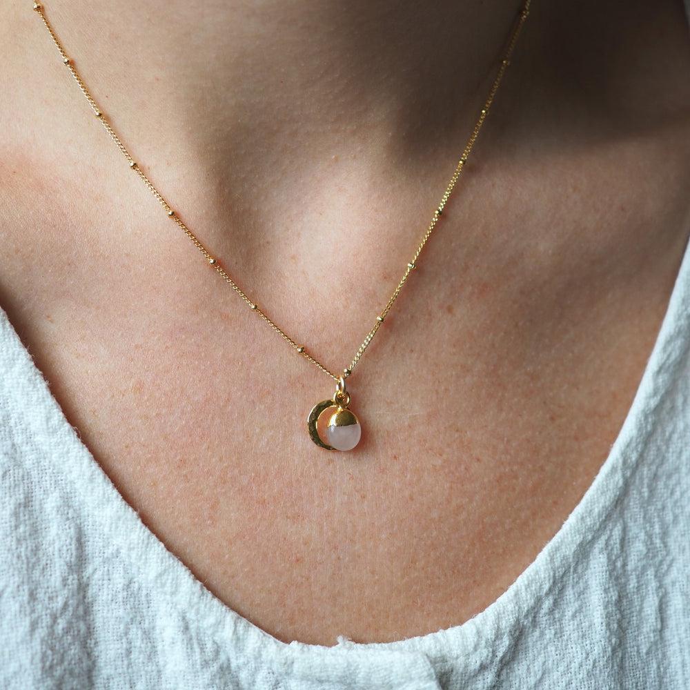 Create Your Own | Gemstone & Moon Necklace (Gold Plated)