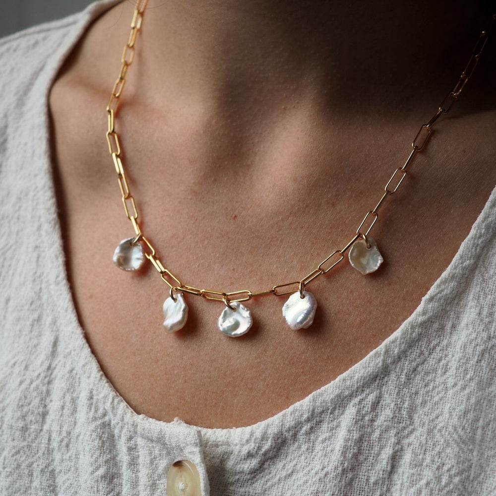 Multi Freshwater Pearl Chunky Chain Necklace (Gold Plated or Sterling Silver)