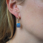 Blue Opal Gem Slice Earrings (Gold)