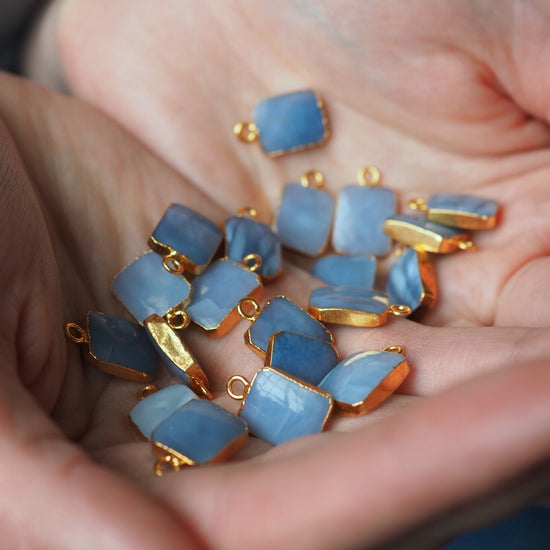 Blue Opal Gem Slice Triple Necklace (Gold Plated or Sterling Silver)