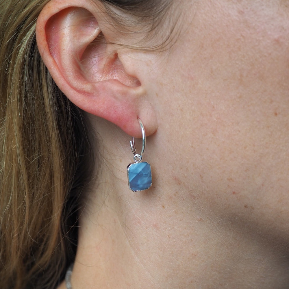 Blue Opal Gem Slice Earrings (Silver)