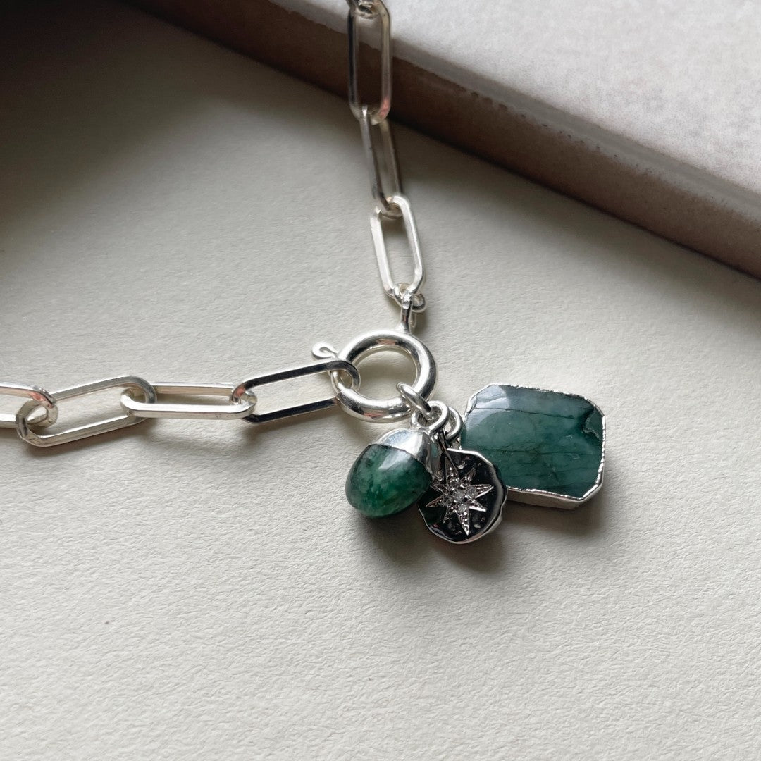 Emerald Gem Slice Triple Chunky Chain Necklace | Hope (Sterling Silver)