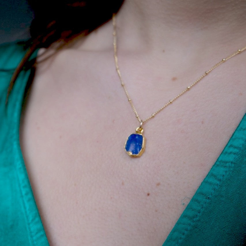 September Birthstone | Lapis Lazuli Gem Slice Necklace