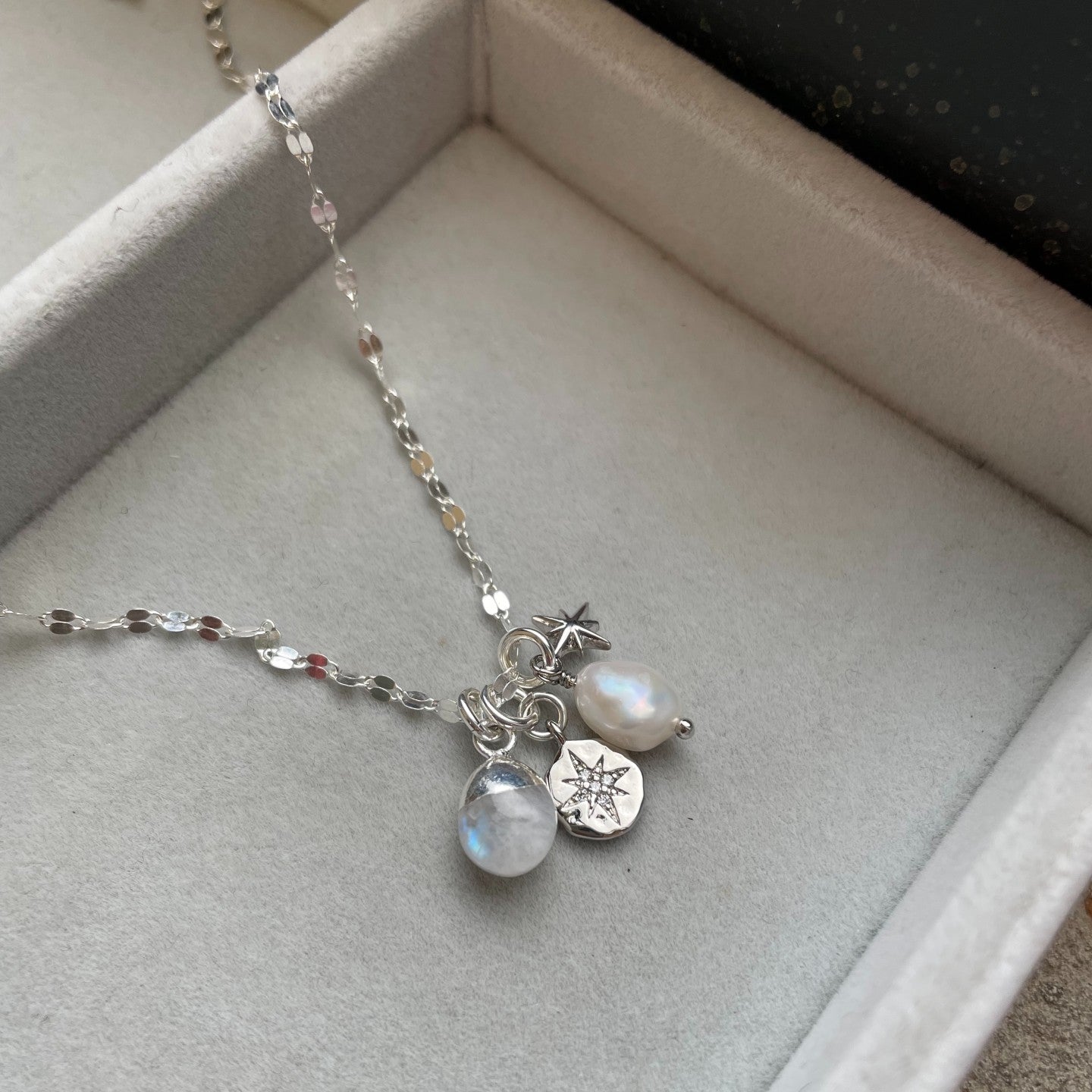 June Birthstone | Moonstone Charm Necklace (Silver)