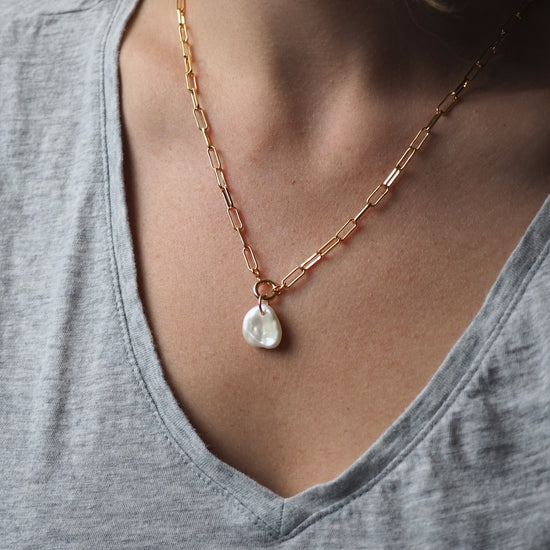 Freshwater Pearl Chunky Chain Necklace (Gold Plated)