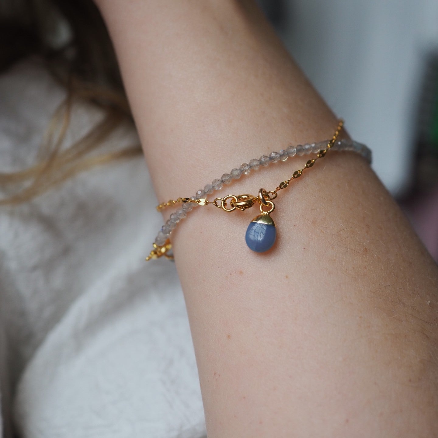 Blue Opal Tiny Tumbled Vintage Bracelet | Purity (Gold Plated)