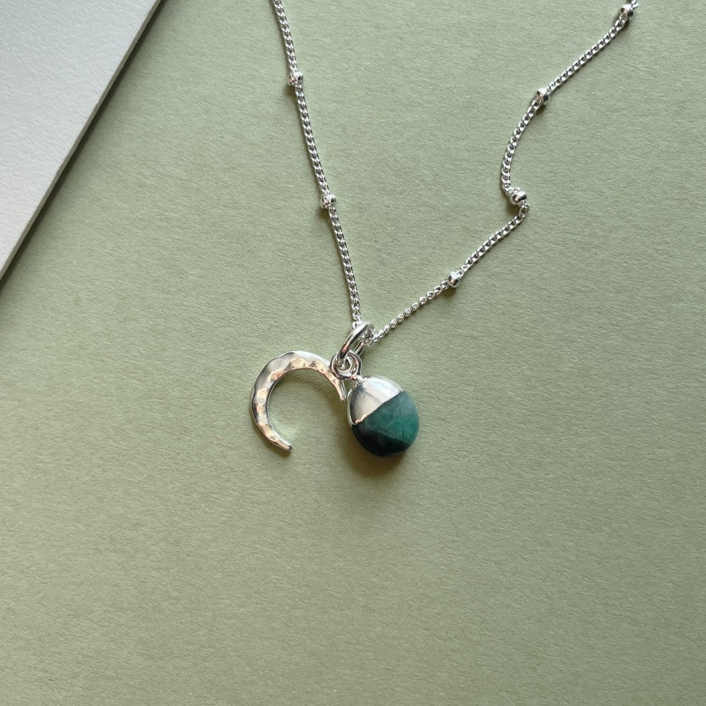 Bridesmaid | Tumbled Gemstone & Moon Necklace (Silver)