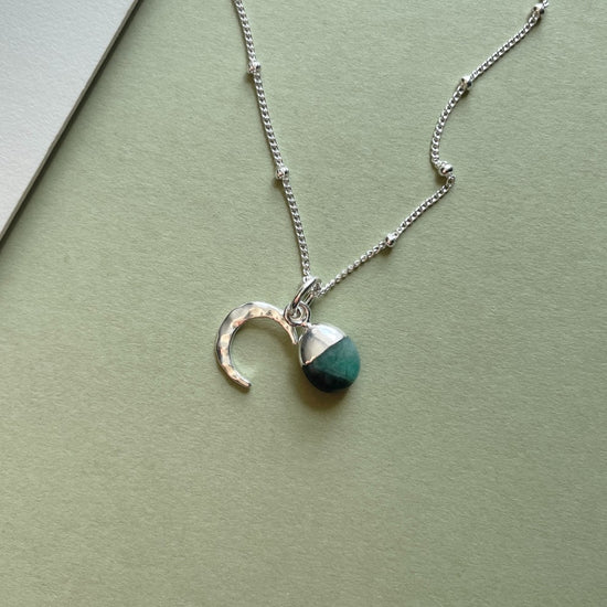 Bridesmaid | Tumbled Gemstone & Moon Necklace (Silver)