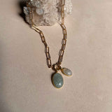 Aquamarine & Moonstone Duo Dome Necklace (Gold)