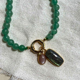 Labradorite & Peach Moonstone Dome Strand Necklace (Gold)
