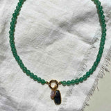 Labradorite & Peach Moonstone Dome Strand Necklace (Gold)