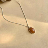 Peach Moonstone Dome Pendant Necklace | Inner Strength (Silver)
