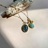 Labradorite & Aquamarine Dome Triple Necklace (Gold)