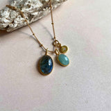 Labradorite & Aquamarine Dome Triple Necklace (Gold)