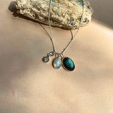 Labradorite & Moonstone Dome Triple Necklace (Silver)