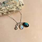 Labradorite & Moonstone Dome Triple Necklace (Silver)