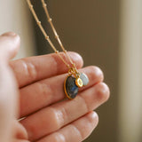 Labradorite & Aquamarine Dome Triple Necklace (Gold)