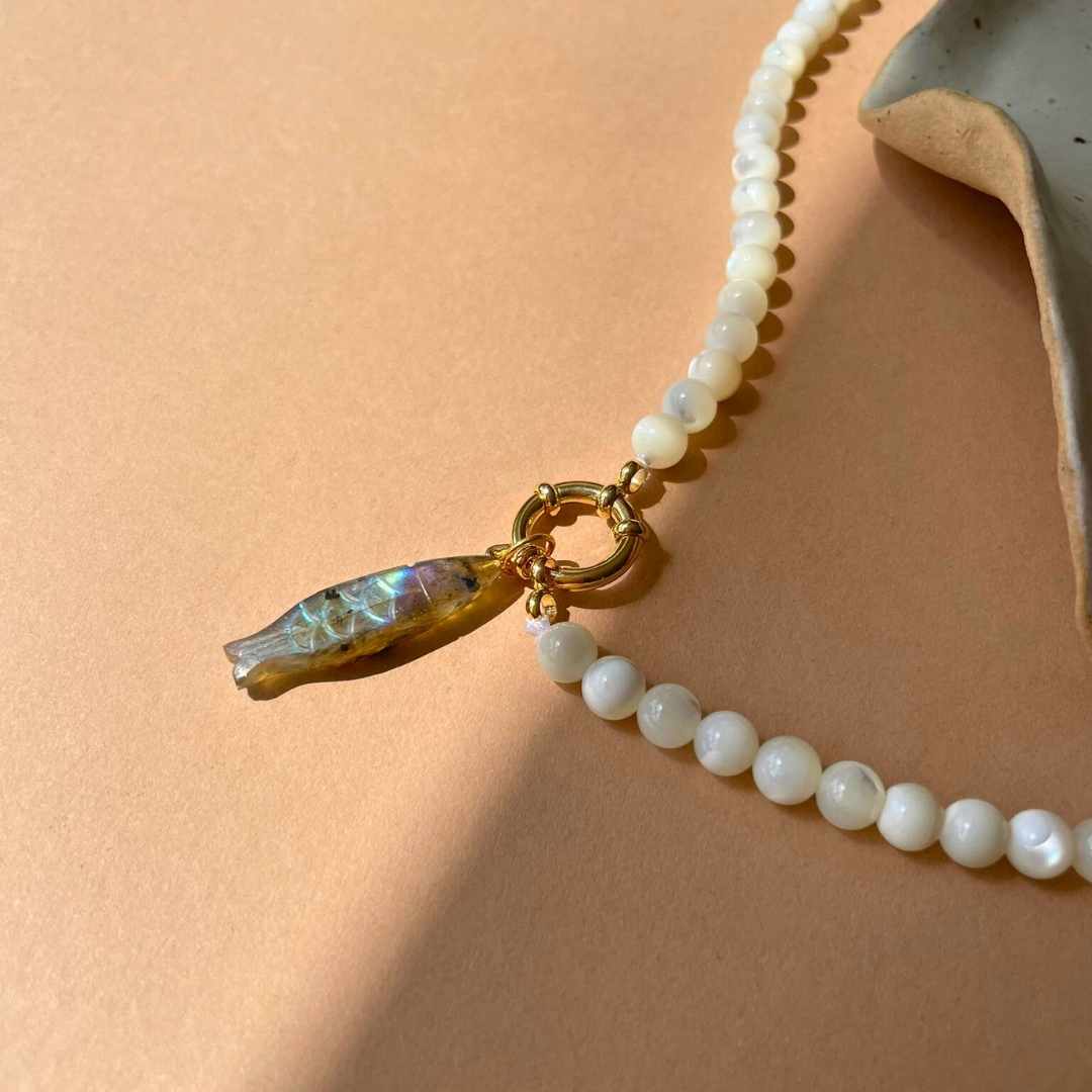 SS25 Drift Away Charm Necklace | Labradorite & Pearl