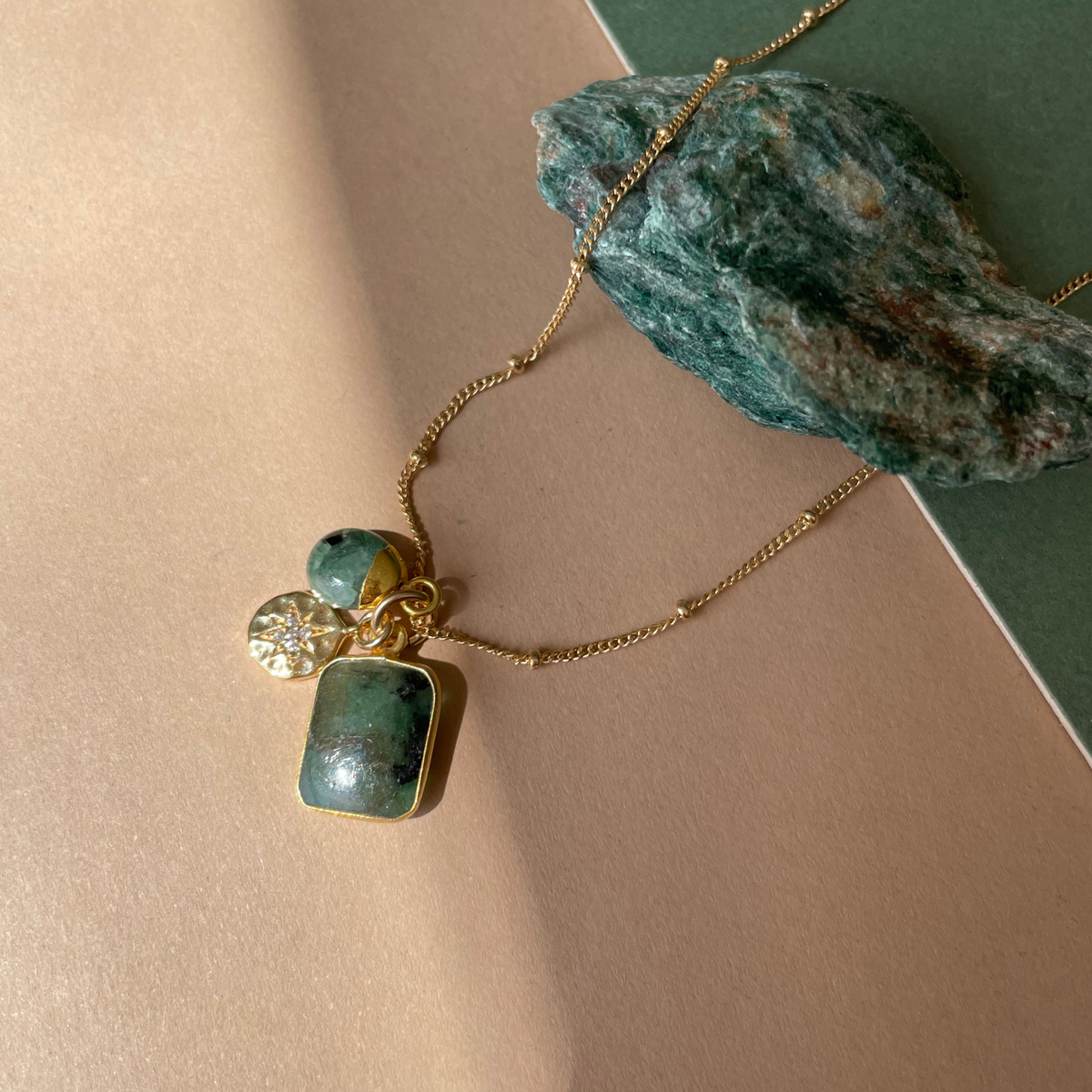 Emerald Gem Slice Triple Necklace Hope